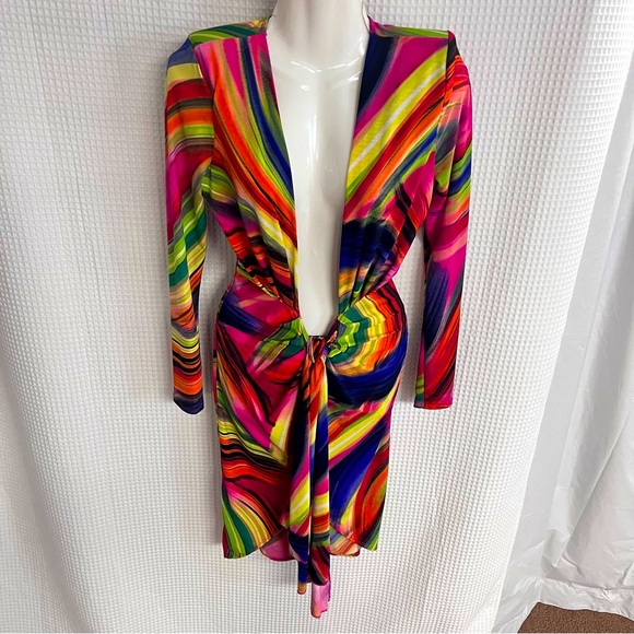 Fashion Nova ladies long sleeve vibrant colored bodycon dress size large - Picture 6 of 9